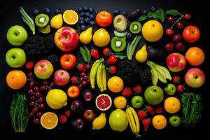 AI generated fruits on the black background photo