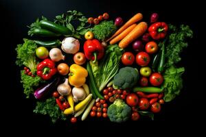 AI generated vegetable on the black background photo