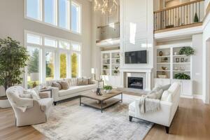 AI generated Beautiful living room interior in new luxury home photo