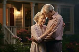 AI generated senior citizen couple holding each other photo