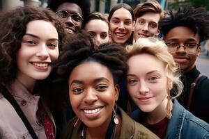 AI generated multi ethnic diverse college students photo