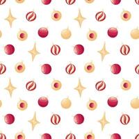Christmas seamless pattern with golden and red Christmas tree ornaments on white background. Background illustration with Christmas decoration vector