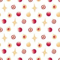 Christmas seamless pattern with golden and red Christmas tree ornaments on white background. Background illustration with Christmas decoration vector