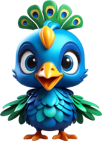 AI generated cartoon blue bird with green feathers and blue eyes png