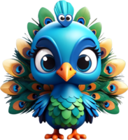 AI generated cartoon blue bird with green feathers and blue eyes png