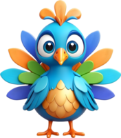 AI generated cartoon blue bird with green feathers and blue eyes png