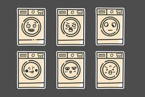 hand drawn washing machine sticker sets with various expressions 02 vector