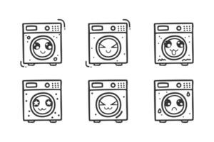 hand drawn washing machine character with various expressions vector