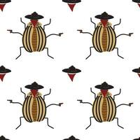 Colorado potato beetle dressed as a bandit from the wild west. Seamless pattern on a white background. Vector. vector