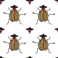 Colorado potato beetle dressed as a bandit from the wild west. Seamless pattern on a white background. Vector. vector