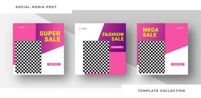 Set of editable square banners mega sale social media post for promotion with product background. Pro Vector