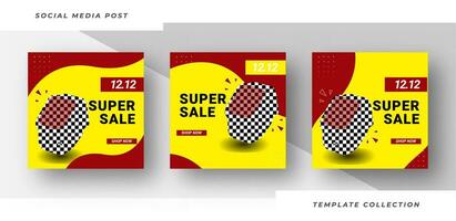 Set of editable square super sale watch social media post for promotion with product background banners. Pro Vector