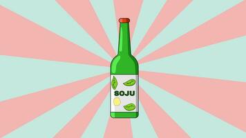 animerad soju flaska ikon med roterande bakgrund video