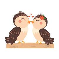 amor aves en un banco. vector ilustración de dos aves con un corazón en un blanco antecedentes. impresión para tarjeta postal, camiseta diseño, póster.