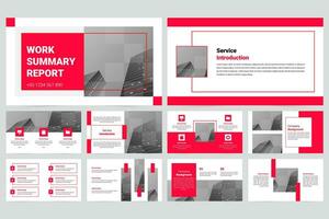 Red modern business work report slide presentation template vector