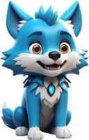 ai generado un dibujos animados azul lobo con un grande sonrisa png