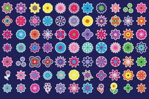 Colorful groovy flowers set vector