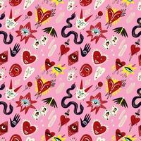 ugly Valentine pattern. Bizarre funky pattern for Valentines Day in doodle style vector