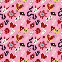 ugly Valentine pattern. Bizarre funky pattern for Valentines Day in doodle style vector