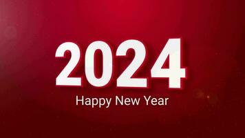 contento nuovo anno 2024 su rosso sfondo. contento nuovo anno celebrazione con neve concetto nuovo anno 2024 video