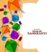 Happy Makar Sankranti Indian festival card with colorful kites vector