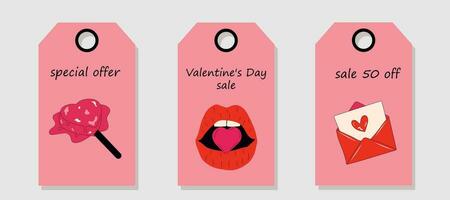 Vector set of discount price tags. Labels with  love stickers. Valentine's day sale.