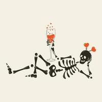 gracioso esqueleto con decoración para San Valentín día. linda personaje esqueleto huesos vector
