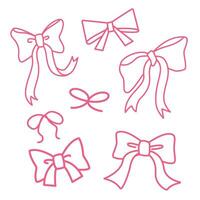 Ribbon and bow hand drawn with pink outline for element, celebration, illustration, gift and valentine vector