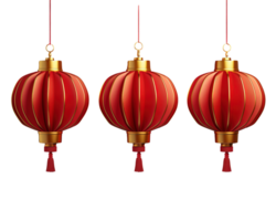 AI generated Red and gold chinese lanterns isolated on background. Asian new year red lamps festival png