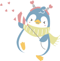 happy valentine's day with penguin and confetti, firecracker, party popper, love concept, flat png transparent element character design