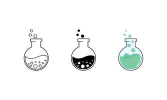 Multistyle icon of Erlenmeyer bottle science, silhouette, outline, colorful flat design style vector