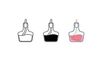 Multistyle icon of alcohol burner bottle science, silhouette, outline, colorful flat design style vector