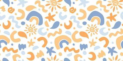 Seamless pattern for children's textiles. Abstract shapes, rainbow, sun, simple elements and figures. Vector graphics.