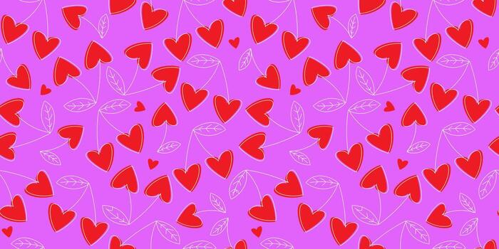 Seamless pattern with heart-shaped cherries. Romantic simple print for valentines day. Vector graphics.