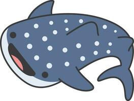 Cute cartoon whale shark. Vector illustration in doodle style.