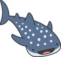 Cute cartoon whale shark isolated on white background. Vector illustration in flat style.