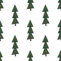 Seamless pattern with geometric minimal scandinavian Christmas tree doodle for decorative print, wrapping paper, greeting cards and fabric vector