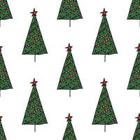 Seamless pattern with geometric minimal scandinavian Christmas tree doodle for decorative print, wrapping paper, greeting cards and fabric vector