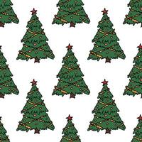 Seamless pattern with geometric minimal scandinavian Christmas tree doodle for decorative print, wrapping paper, greeting cards and fabric vector