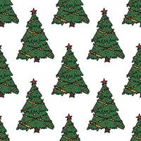 Seamless pattern with geometric minimal scandinavian Christmas tree doodle for decorative print, wrapping paper, greeting cards and fabric vector