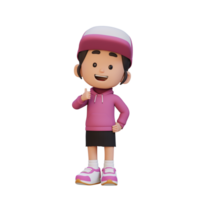 3D girl character give a thumb up with cute happy face png