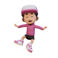 3D cute girl in jumping pose png