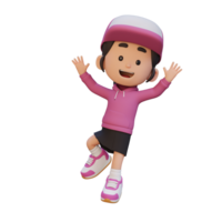 3D cute girl in jumping pose png