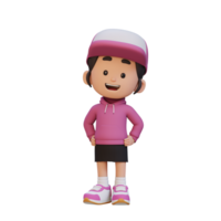 3d fofa menina personagem dentro confiante pose mão em quadril png