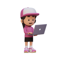 3d Mädchen Charakter Arbeiten auf ein Laptop png