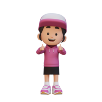 3D girl character give a thumbs up with cute happy face png