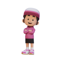 3d mignonne fille personnage dans sur de soi pose franchi main png