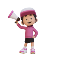 3D cute girl Character Holding a Megaphone png