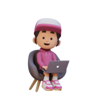 3d fille personnage travail sur une portable png