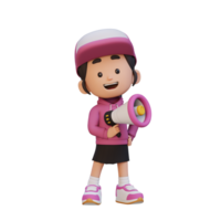 3D cute girl Character Holding a Megaphone png